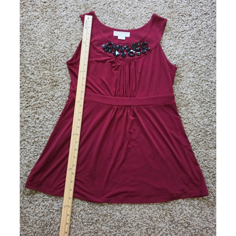Michael Kors Burgundy Embellished Neck Empire Waist Sleeveless Top Medium - Picture 8 of 9